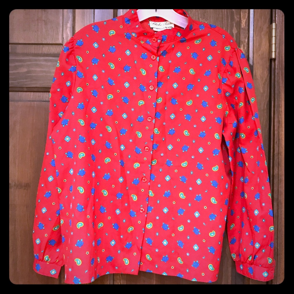 Vintage 80’s red button down blouse design